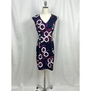 Trina Turk Navy Litzy Dress Sz 2 Hexagon Print Shift New Modern Contemporary